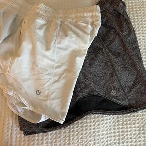 Lululemon 2 pair Hotty Hot low rise shorts 4” lined size 10. Like new.